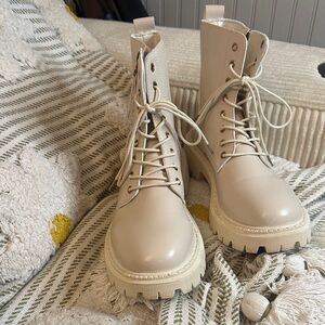 Stylish Cream Lace-Up Women's Boots